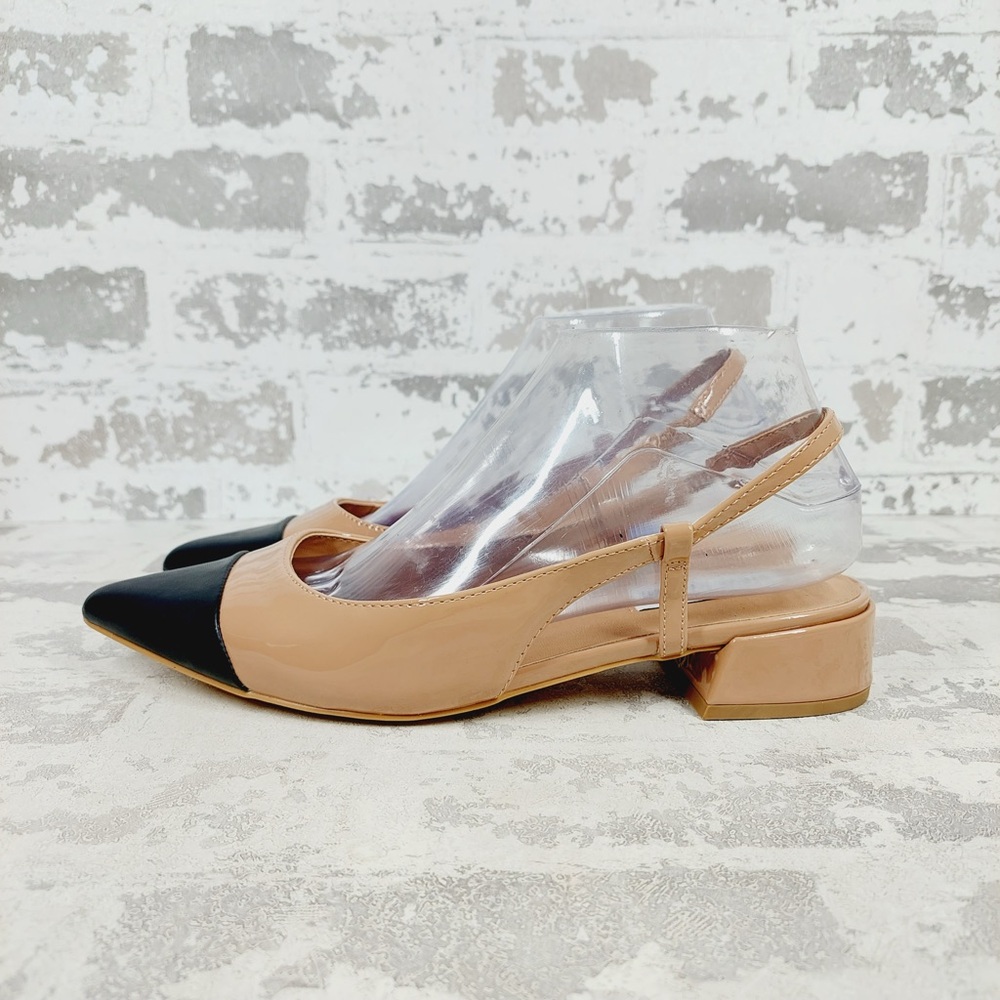 Steve Madden Allure Nude Glossy Patent Leather Pointed Toe Slingback Heels A652